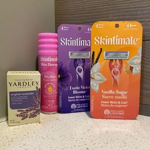 Skintimate razors, Shave gel, and Moisturizing bath bar